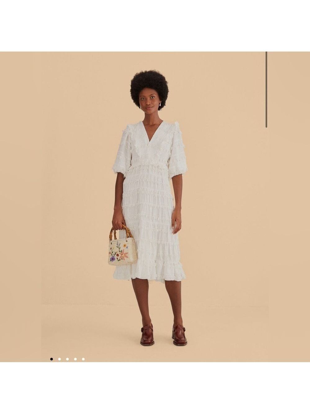 Farm Rio Off-White Ruffle Tassels Midi Dress